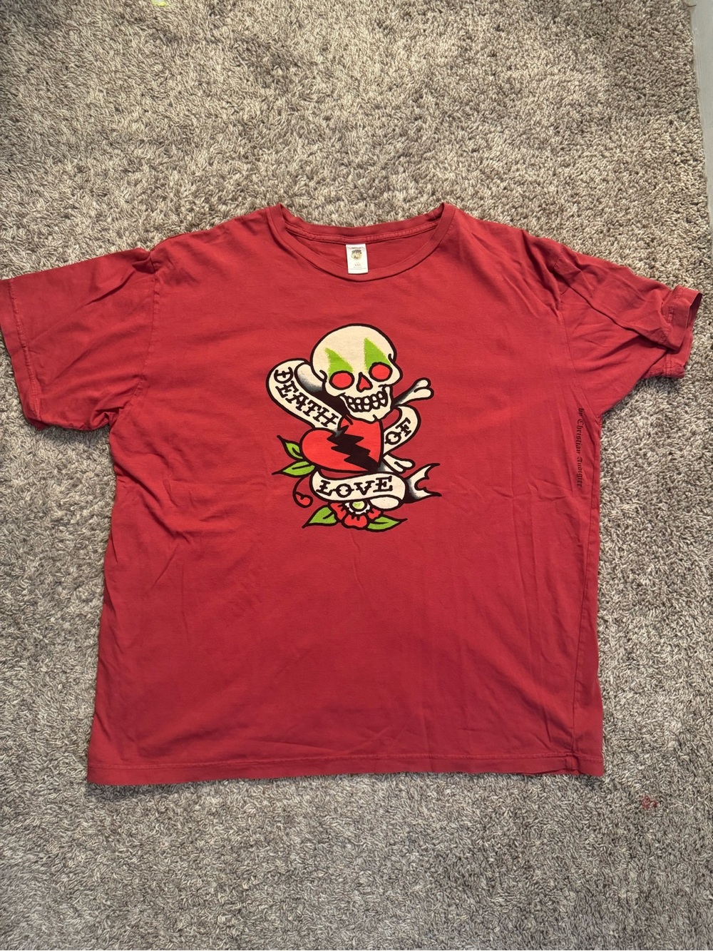 Ed Hardy Red Tee with Skull & Heart Graphic